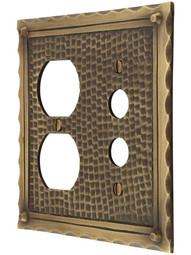 Bungalow Style Push Button / Duplex Combination Switch Plate In Antique Brass.